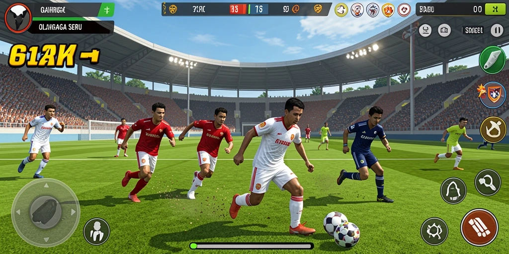 Tangkapan layar gameplay <strong>73K</strong> menunjukkan aksi seru dalam pertandingan olahraga.