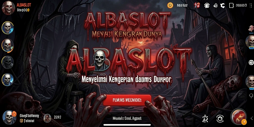 Screenshot gameplay ALBASLOT menampilkan suasana horor yang mencekam.