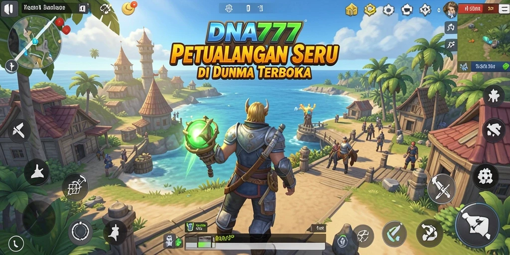 Screenshot gameplay DNA777 yang menggambarkan dunia terbuka yang luas.