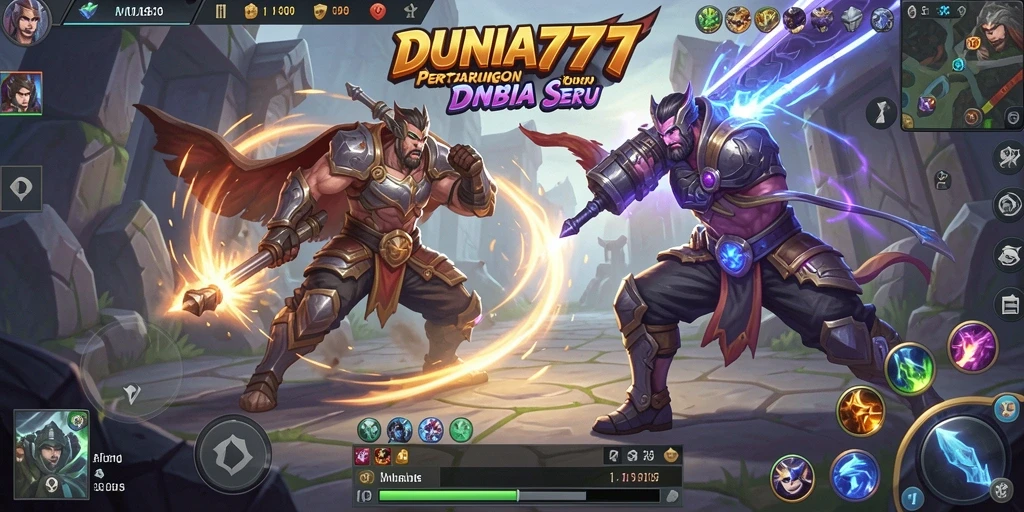 Screenshot gameplay DUNIA777 yang menunjukkan aksi seru di arena MOBA.