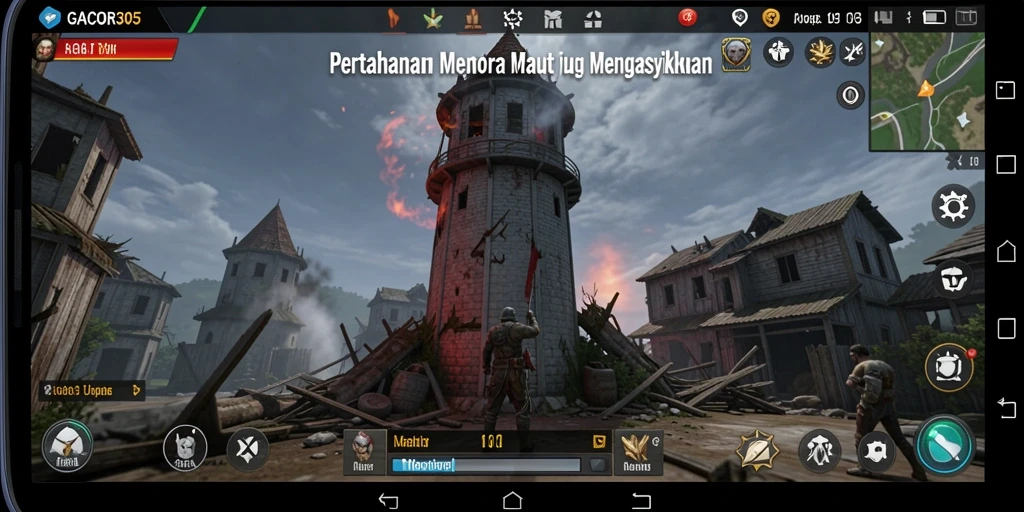 Gameplay mendebarkan dalam GACOR305 Tower Defense menara.