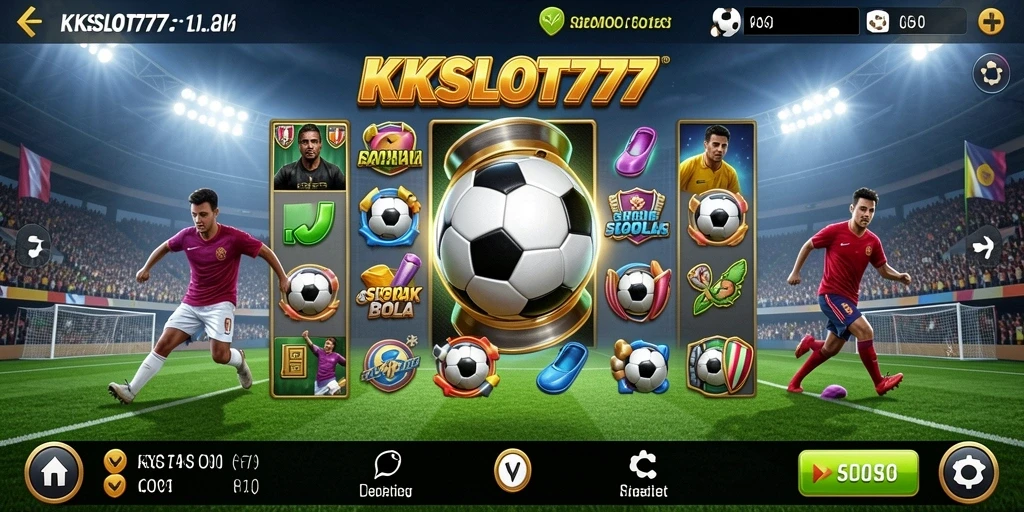 Tampilan gameplay KKSLOT777 dengan tema sepak bola yang menarik.